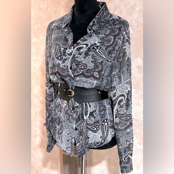 Vintage Draper’s & Damon’s Very Sheer Plaid & Paisley Blouse - Stunning! - Picture 6 of 15